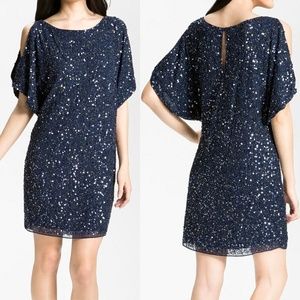 NV COUTURE Dark Blue Sequin Cold Shoulder Cocktail Dress Size 4